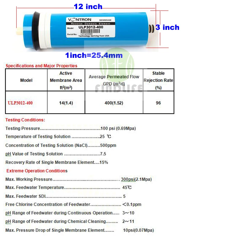 Water Filter Vontron ULP3012-400 Residential 400 gpd RO Membrane For Reverse Osmosis System Household Water Purifier NSF