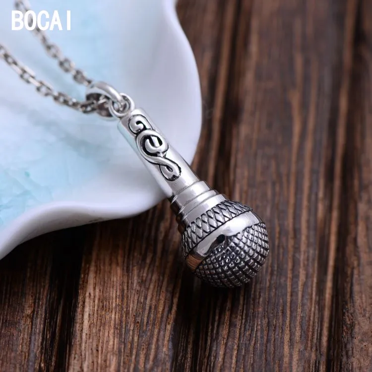 

S925 sterling silver vintage Thai silver notes microphone pendant