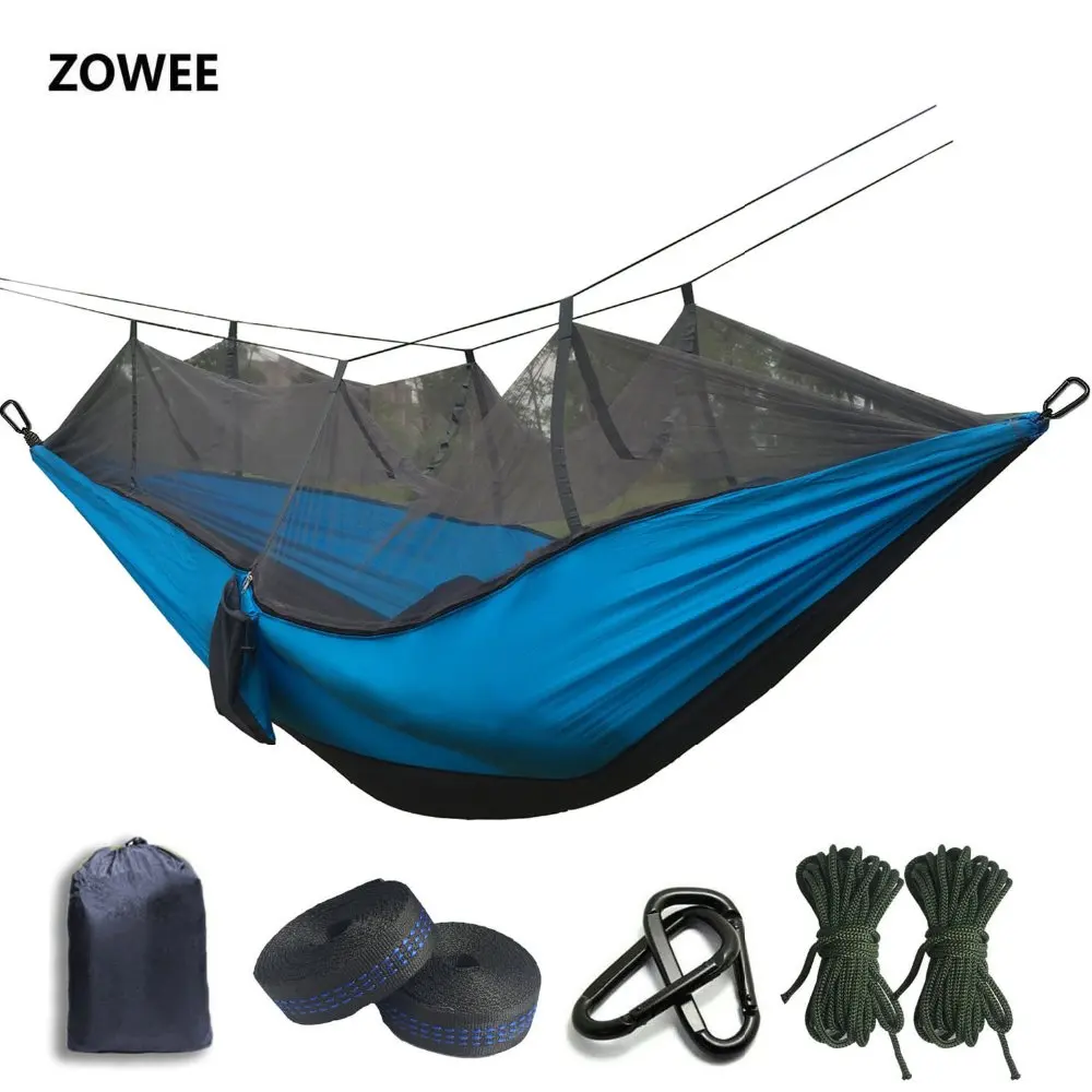 Mosquito Net Hammock com ganchos pretos, 210T Parachute, barraca de acampamento ao ar livre, usando dormir, frete grátis