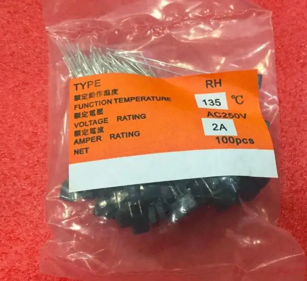 100pcs RH 130C RH 130Degree  RH 130 Thermal Fuse RH temperature fuse 2A 250V fan motor thermal fuse