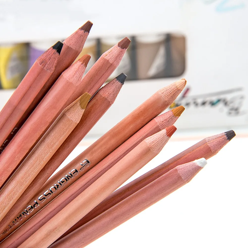 Madeira Pastel Cor Lápis Set, Base Pele, Desenho Artista, Material Escolar e de Escritório, 12Pcs