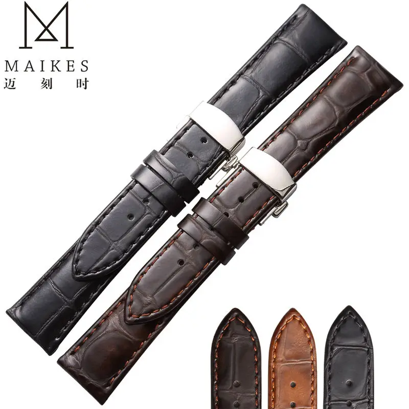 MAIKES Genuine Leather Watch Band 22mm 20mm Factory Direct Sale Butterfly Buckle Calf Leather Watch Strap For MIDO