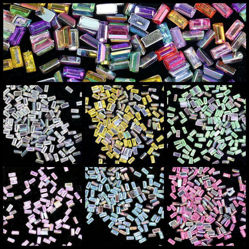 

10000pcs 2x4mm Rectangle-Shaped Shiny AB Colors Nail Stickers High Shine Sparkling Naill Diamonds Glitter Decoration Decals