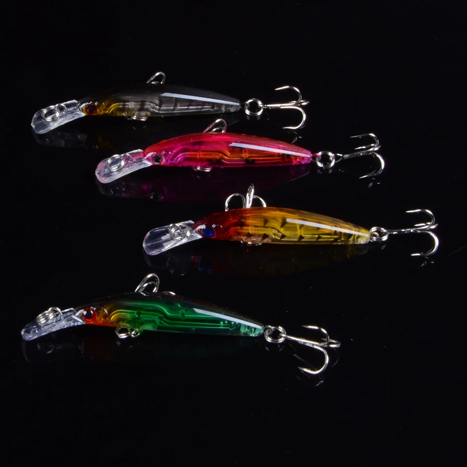 4pcs/lot 3.9g/7cm Fishing Lures Minnow Hard Wobblers Crankbait 3D Eyes Gold-plated Plastic Laser Reflective Baits Summer Fishing