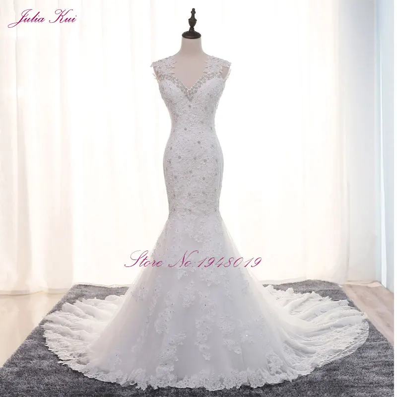 ג 'וליה kui vestido de noiva באיכות גבוהה סקסי v-המחשוף חרוזים כובע שרוולים פנינים ו-שמלת כלה חתונה