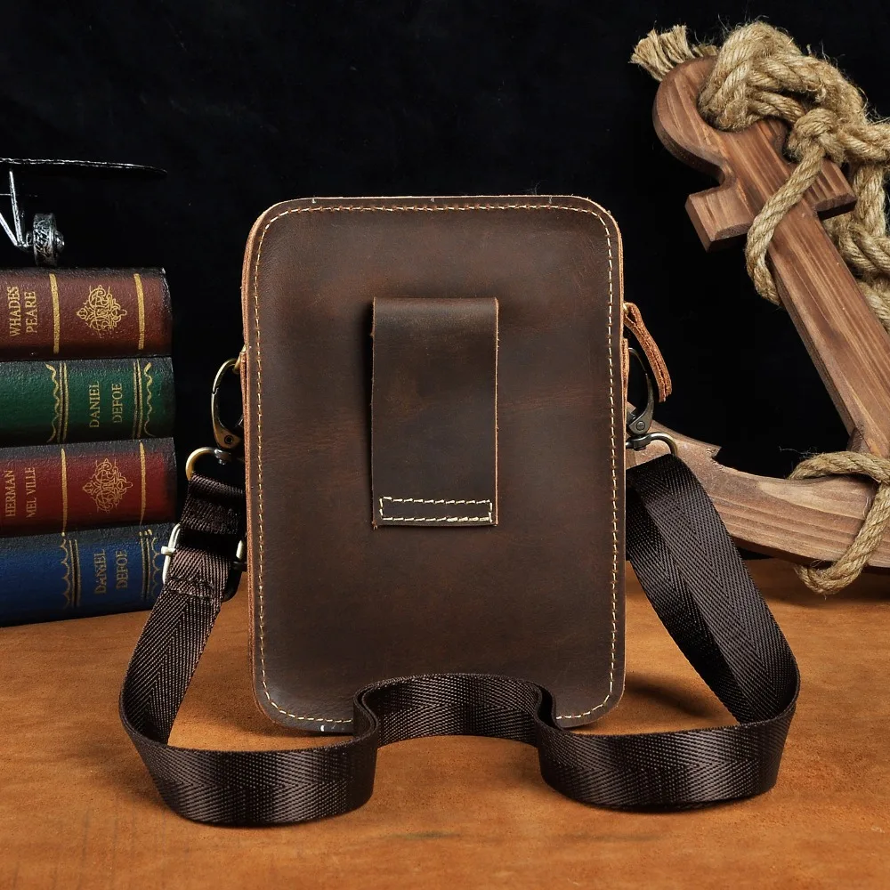 Leather Male Casual Design Mini Shoulder Messenger Cross-body bag Multi-function Fashion Belt Waist bag Summer Small Pouch 6401