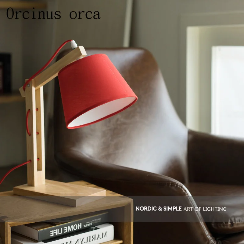 

American Creative solid wood desk lamp living room bedside lamp Nordic simple modern fashionable red desk lamp free shipping