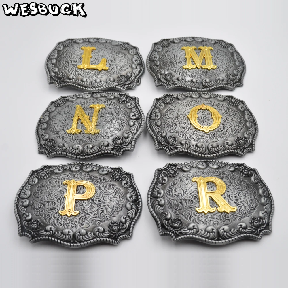 WesBuck Brand L M N O P R Big Letters Belt Buckles for Men Women Buckles Metal Cowboy Cowgirl Belt Head