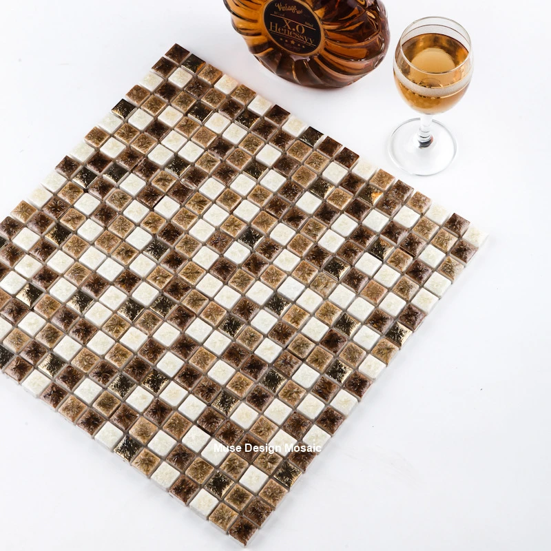 Retro 15mm Brown White Fambe Ceramic Mosaic tile for Kitchen backsplash bathroom DIY showroom counter balcony floor tile