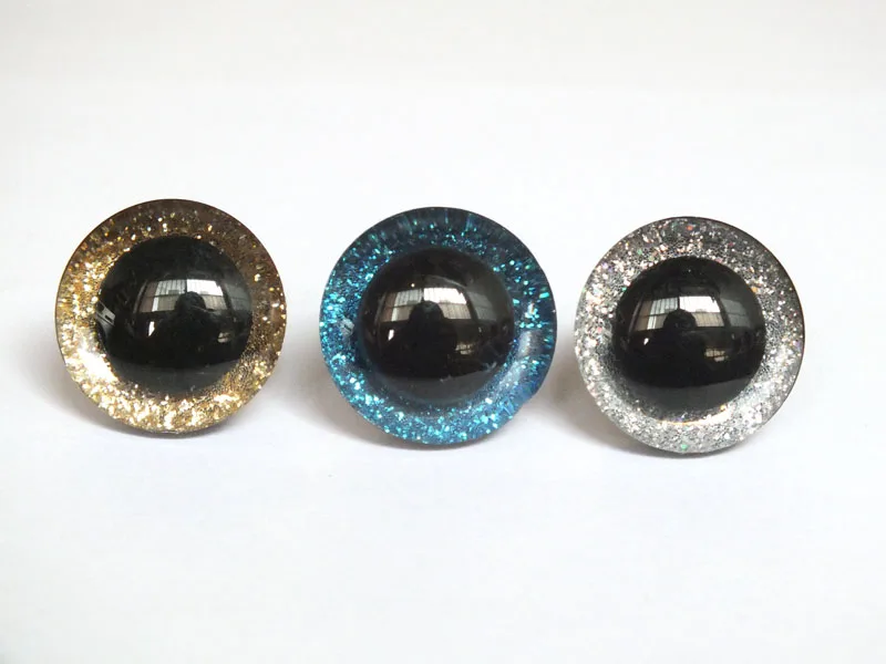 Hot sell color--gold/silver and blue mixed color safety glitter toy eyes--16/18/20/15mm