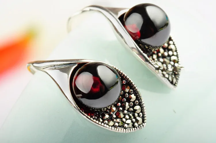 Ms Black  Wholesale 925 Sterling Silver Ball Garnet Earrings