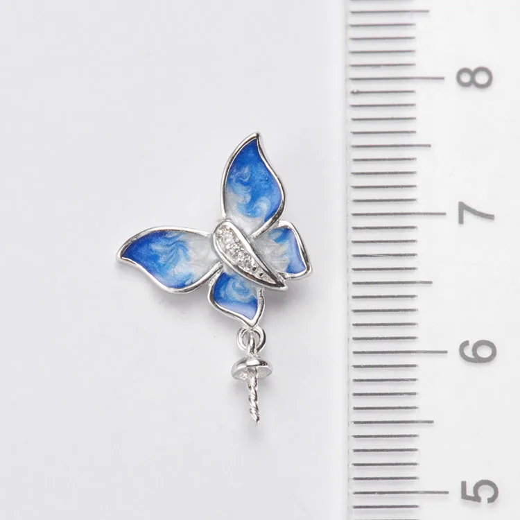 S925 Sterling Silver Blue Butterfly Pearl Pendant Fittings Women DIY Pearl Pendant Components Silver&Gold 6Pcs/Lot