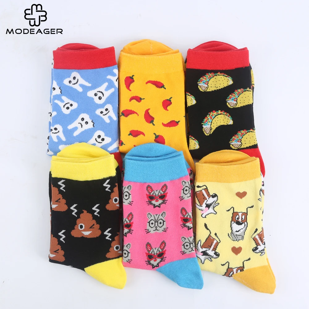 Modeager Brand Pepper Taco Food Dog Cat Pig Animal Funny Women Socks Cartoon Printed Colorful Cotton Socks Girls Ladies