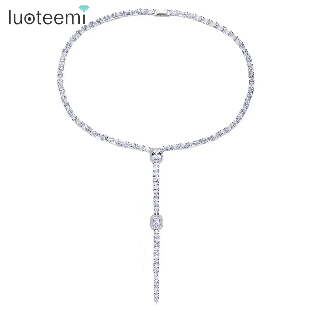 LUOTEEMI Brand Stunning Luxury Square CZ Stone Design Necklace for Women Wedding Bridal Pendant Female Choker Christmas Gift