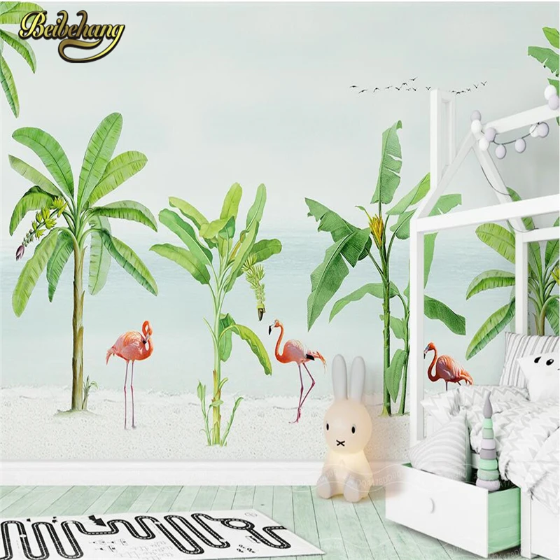 

beibehang Beach banana tree flamingo Custom Photo Mural Wallpaper Art Living Room Sofa TV Background Wall Paper Home Decor roll