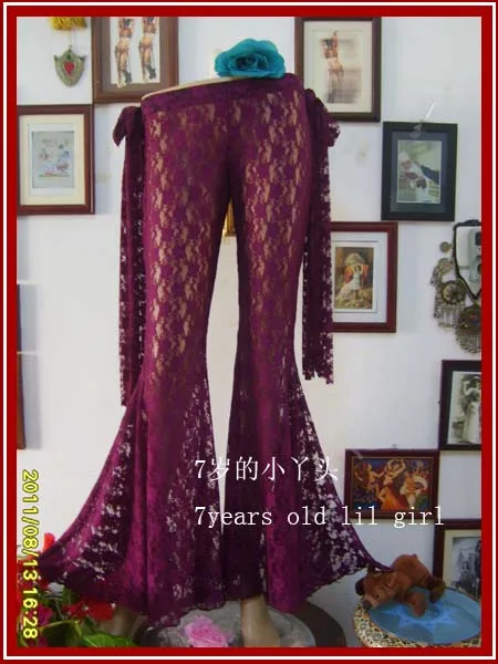 Pantalon de danse du ventre de fusion Tribal, en dentelle, gothique, évasé, avec bande, DA14-28