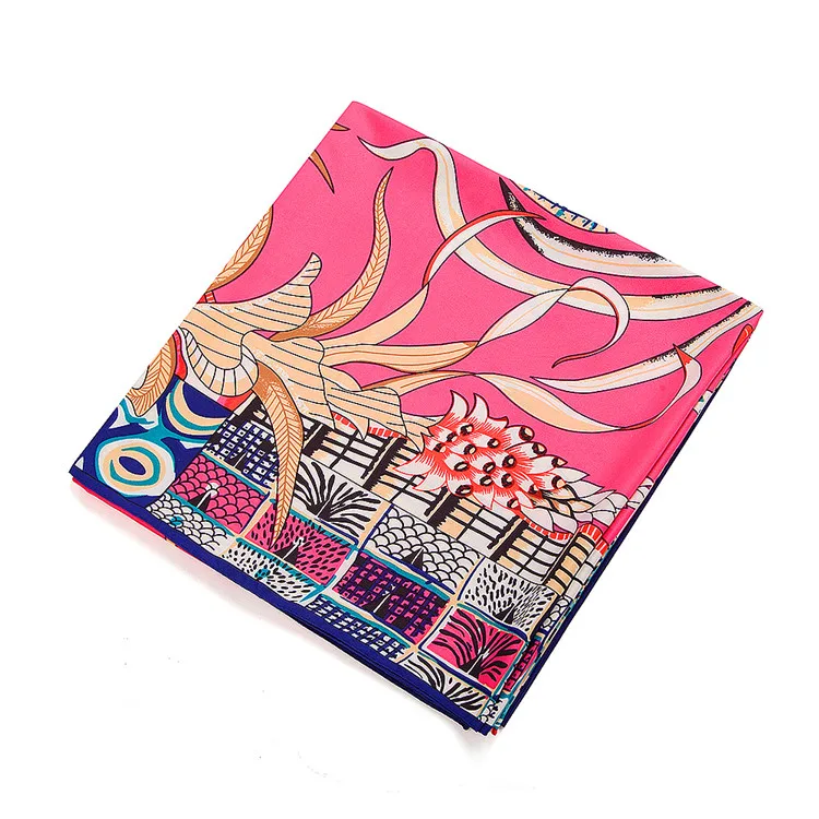POBING Twill Silk Square Scarf Animals Print Women Scarves Wrap Giraffe Neckerchief Spanish Foulards cachecol Large Bandana