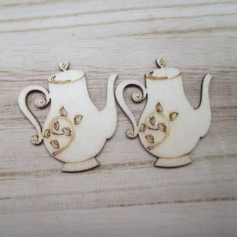 

20x Wooden Teapot Craft Shapes Cutout Unpainted Wood Embellishment Decoration Gift