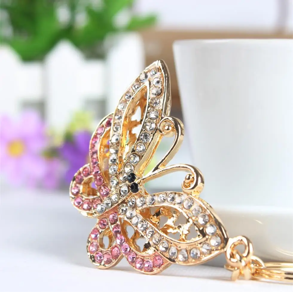 Butterfly Fly Lovely Cute Crystal Charm Purse Handbag Car Key Keyring Keychain Party Wedding Birthday Gift