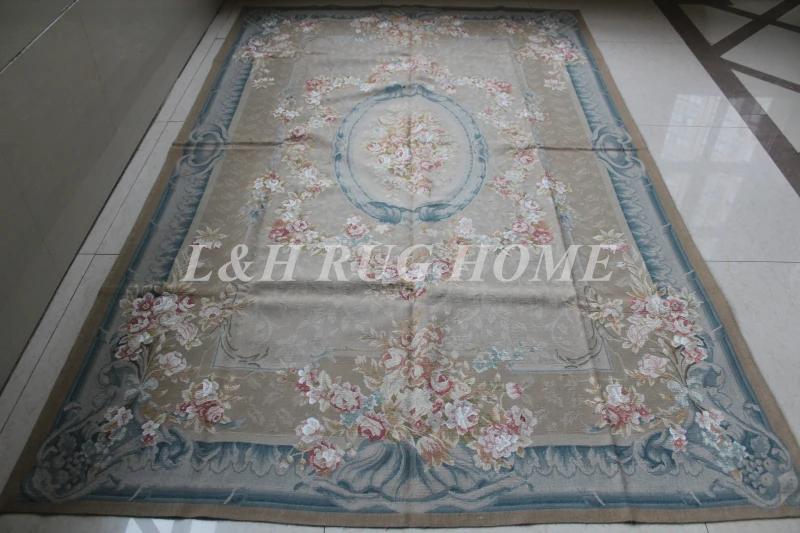 

Free Shipping 6'X9' French Aubusson Rug 100% hand woven New Zealand wool and silk carpet area carpet