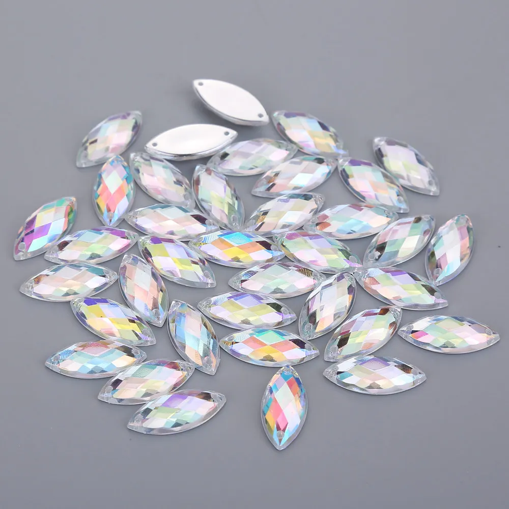 17 colors choose 5*10mm/7*15mm/9*20mm Sewing Acrylic Rhinestone Horse Eye Flatback Transparent Crystal Beads For DIY Clothes