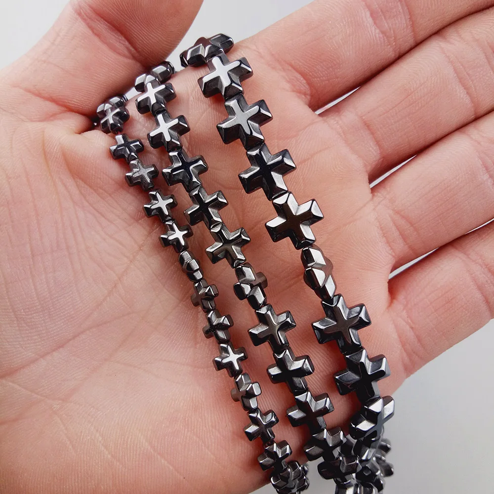 WLYeeS Cross Hematite Beads Black Natural stone 6 8 10 12mm Loose Spacer Beads for Jewelry Bracelet Earring Pendant Making DIY