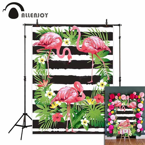 

Allenjoy Hawaii Party photocall flamingo backdrop watercolor striped summer birthday photographic backgrounds photography photo