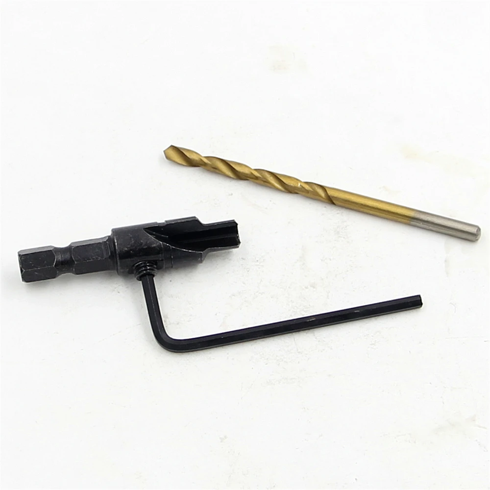 5Pcs HSS 1/4 Chuôi Lục Giác Countersunk Khoan Titan Tapper Dụng Cụ Chế Biến Gỗ Phi Công Kích Thước Lỗ #5 Số 6 8 Trong Số 10 #12 Với 1 Cờ Lê