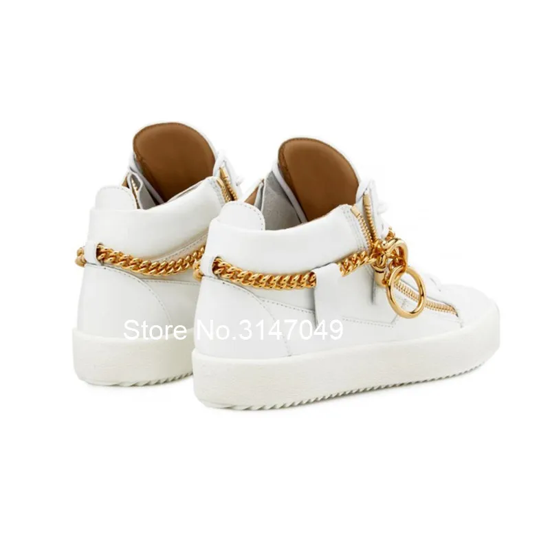 Lace Up Mens Sneakers Casual Leather Shose Men Side Zipper Chain Flats Height Increasing Men Shoes Spring Autumn White Shoes Men