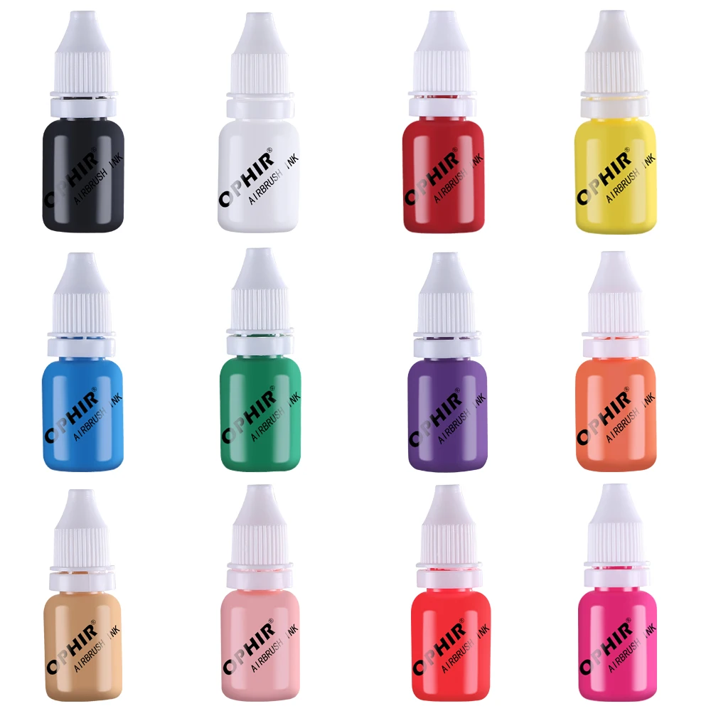 OPHIR PRO 12 Colors Airbrush Nail Inks 10 ML/Bottle Acrylic Water Paint Ink Pigments Airbrush Nail Art Tool_TA098(1-12)