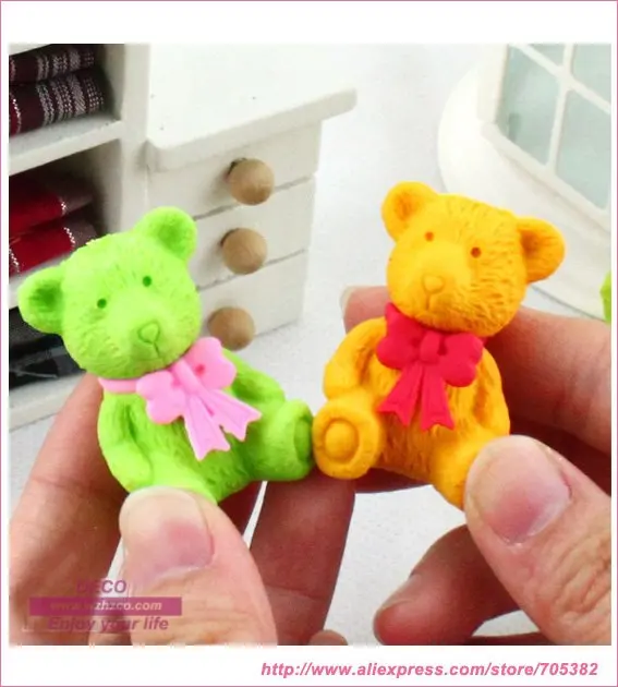 2pcs/lot Kawaii Bear Eraser Funny Animal Design Erasers Stationery Gift  (SS-250)