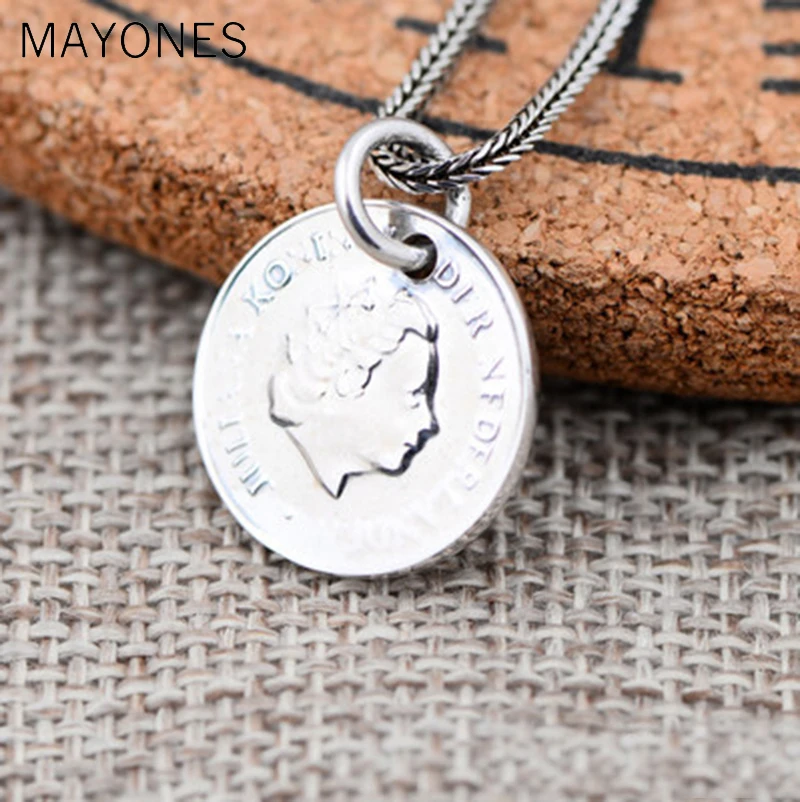 MAYONES Real 925 Sterling Silver Vintage Coin Round Portrait Pendent Necklace For Charm Women 2019 Fashion Jewelry Accessories