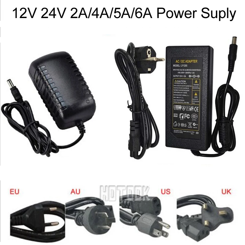 12V 24V Power Adapter Supply 2A 4A 5A 6A AC100-240V Plug Transformer AU UK EU US for led strip light smd 5050 5630 3528