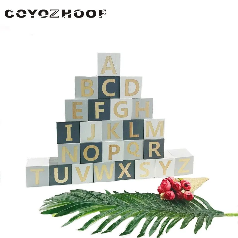 Natural Wood Alphabet Number Blocks Set Kids Wooden Letter Building Blocks Craft Early Learning Educational Toys Baby Room Decor