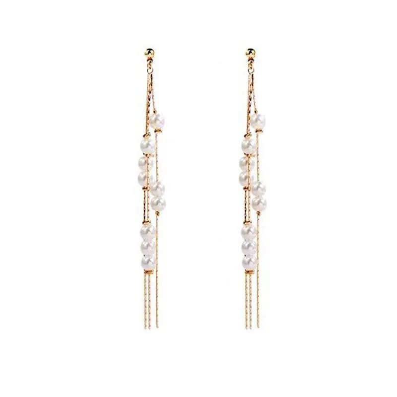 Silver Needle Korean Fashion Lady Sweet Imitation Pearl Tassel Long Earrings For Women 2019 Luxury Earrings Crystal Earrings