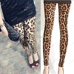 Punk Gothic Rock Fashion Summer Girl Brown Leopard Printed Fitted Slim Leggings Pants