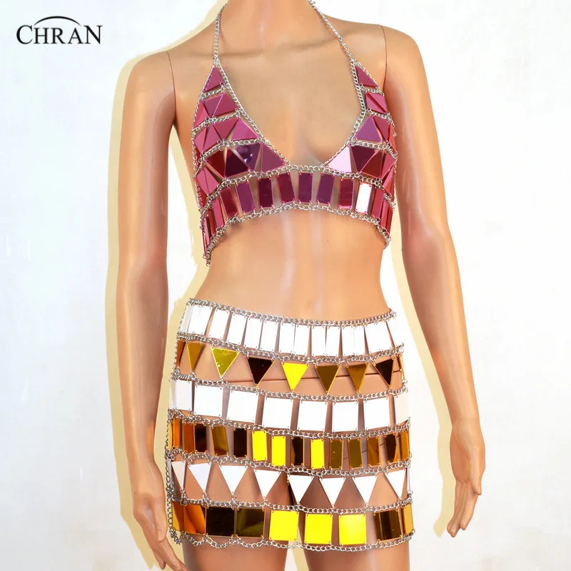 Chran WHP Perspex Rave Top Sonus Festival Chain Bra Harness Necklace Body Belly Belt Skirt EDC Outfit Wear Bikini EDM Jewelry