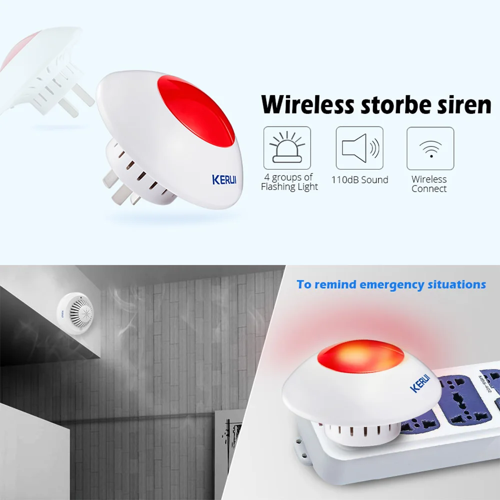 KERUI J009 433 MHz Wireless Flash Siren Alarm Siren Horn Red Light Strobe Siren For Home Alarm System Security kit