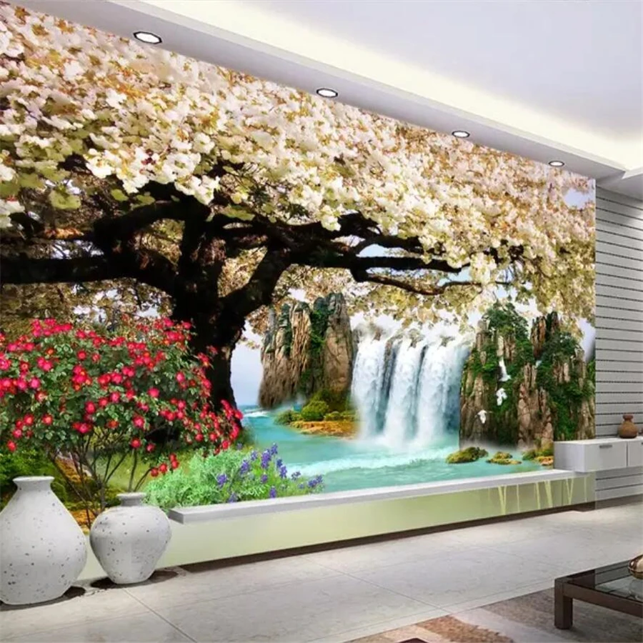 

beibehang Custom wallpaper 3d photo murals HD waterfall water wealth cherry wallpaper living room bedroom mural papel de parede