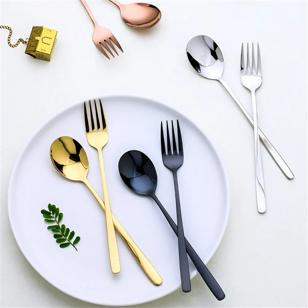 Creative 304 Stainless Steel Spoon Fork Coffee Cake Dessert Tea Ice Cream Forks Spoons Stirring Luxury Tableware Household 1PCS