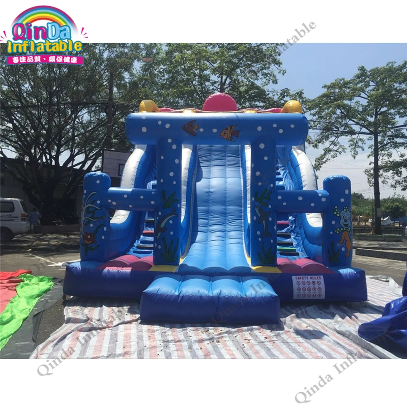 Giant Children's Playground Inflatable Children Slide Blue Jumping Inflatable Slide Fun City With Safety Protection Cloth