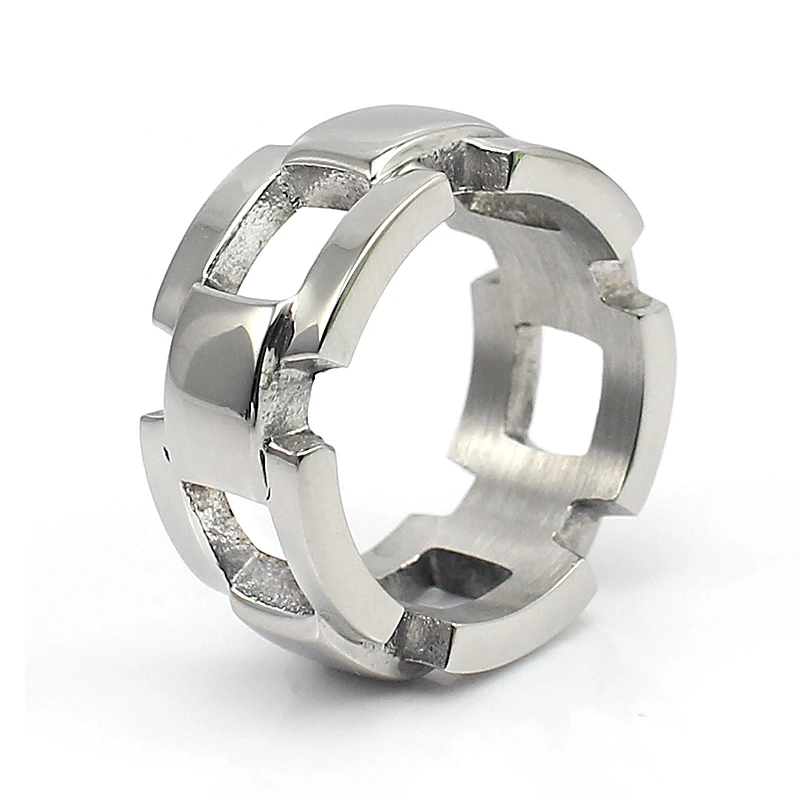 Fashion Jewelry Finger Rings Simple Chunky Stainless Steel Chain Ring Men Silver Color Size 8 7.5 7