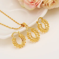 Bangrui Ethiopian Gold Color set Jewelry Pendant Chain Earrings African Bride Wedding Flower Bijoux