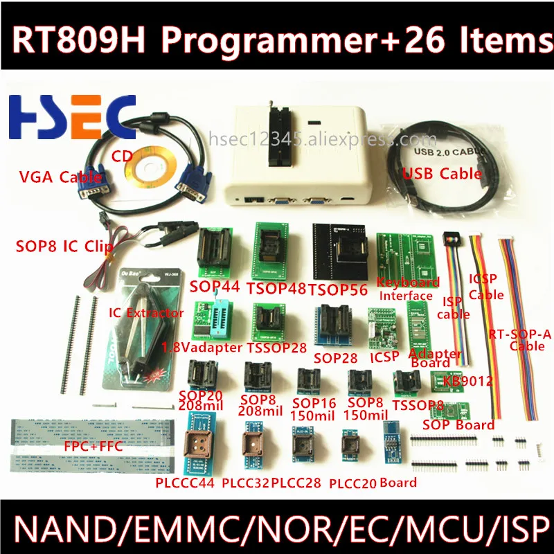 Programador de FLASH Universal RT809H EMMC-NAND, adaptador de 26 ...