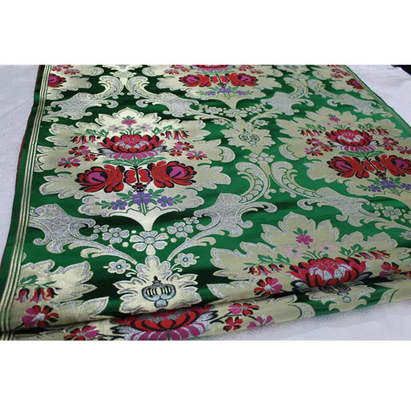 C628 Red/Green Florals Jacquard Chinese Silk Jacquard Brocade Fabric Chinese Wedding Couples\' Dress Festival Cushion Case Cloth