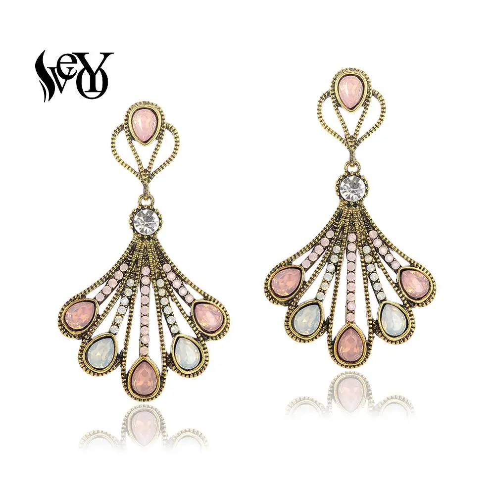 VEYO Vintage Acrylic Drop Earrings for Women Gold plating Hollow out Peacock tail shape design 2 Color Fashion Jewelry New