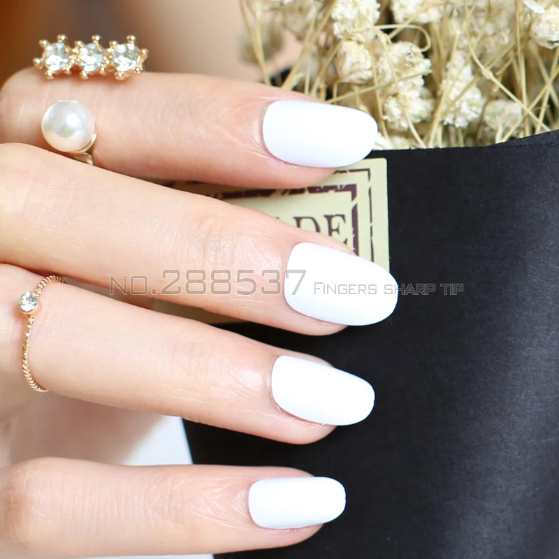 24pcs new product hot sales candy oval decorative fake nails short round section White comfortable false nails R26-W