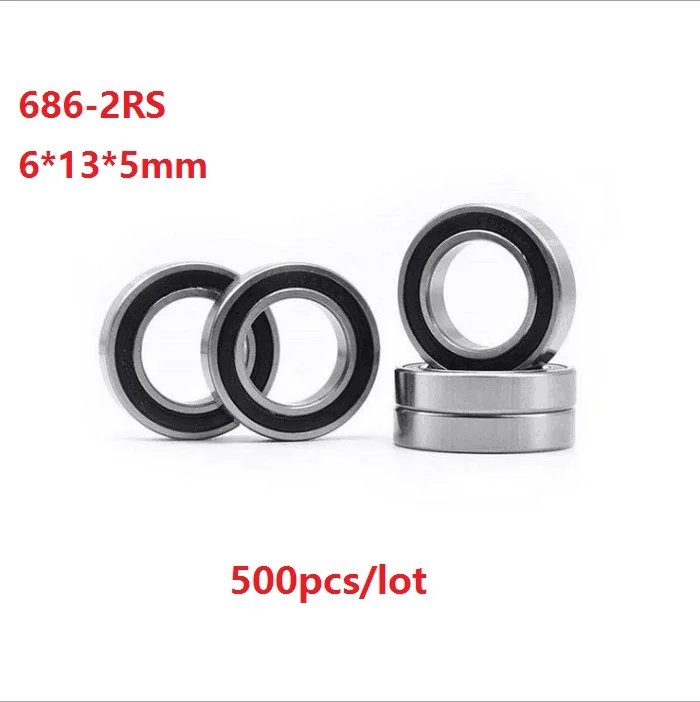 500pcs/lot 6x13x5mm 686RS 686-2RS 686 RS 2RS Miniature mini ball bearings 6*13*5mm Deep Groove Ball bearing