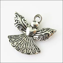 10Pcs Antiqued Silver Color Heart Angel Wings Charms Pendants 21x23mm