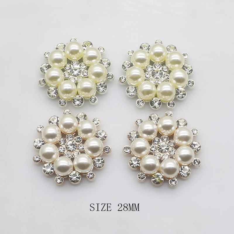 ZMASEY metallo 10 pz/set due colori 28mm bottoni in lega di fiori bottone perla decorazione di cerimonia nuziale diamante fai da te accessori fiocco